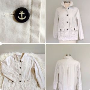 100% Cotton NAUTICAL Jacket Cream Anchor Button Cotton Cato Medium Sailorcore
